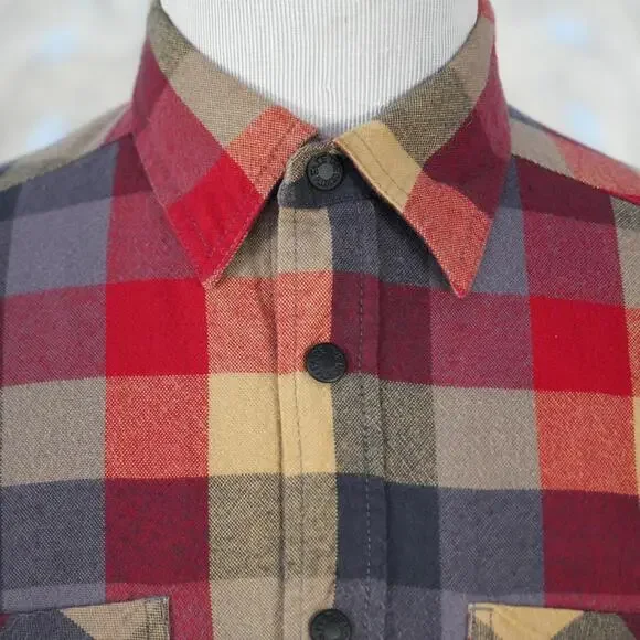 The North Face Plaid Quilted lined Flannel Shirt Jacket S Red Gray Tan Snap - Picture 4 of 8